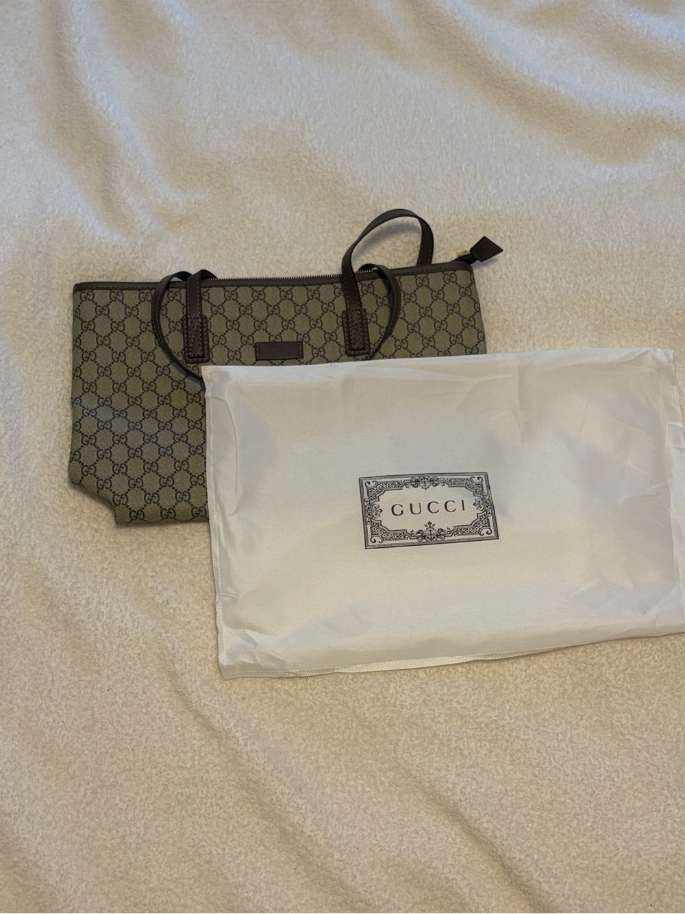 Gucci Brown GG Supreme Canvas Tote with Dark Brown Trim